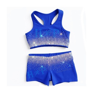 Ensembles d'échauffement personnalisés en strass, tenue athlétique en strass pour cheerleading, vêtements d'entraînement, soutien-gorge et short de sport en strass AB - Product Image 2