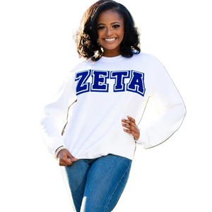 เสื้อสเวตเชิ้ตคอกลมผู้หญิง Zeta Phi Beta สีน้ำเงิน ผ้าฝ้ายถัก แขนยาว ปักลายตัวอักษรด้วยไหมเชนีล - Product Image 2