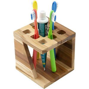 Elegant Wooden Toothbrush Holder For Bathroom <b>Vanity</b> Decor With Multi Use Storage Compartments - Product Image 5