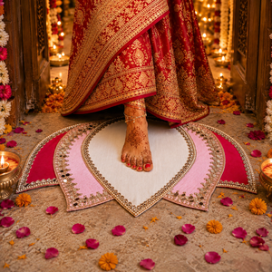 Tapis de bienvenue artisanal à motif de lotus (empreintes de pieds et de mains) pour l'entrée de la maison, Griha Pravesh, mariage, fête de l'unité, Diwali et Lakshmi Pooja - Product Image 5