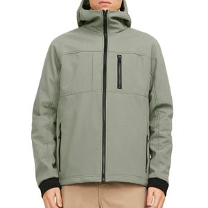 Veste softshell imperméable à capuche pour homme, look tendance, vêtements d'extérieur décontractés pour l'hiver, coupe régulière, fermeture éclair, couleur unie - Product Image 1