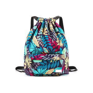 Tropical Leaf Sublimation Printed Polyester <b>Drawstring</b> <b>Backpack</b> Lightweight Cinch Sports Bag For Gym School Travel - Product Image 1