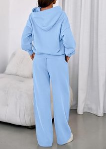 Conjunto de Sudadera con Capucha de Forro Polar de 2 Piezas para Mujer, Color Sólido, Corte Holgado, Informal, Invierno, Pantalones de Manga Larga, 100% Algodón Transpirable - Product Image 4