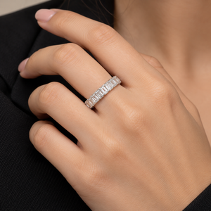 Bague de mariage éternelle en or 10K 14K 18K et argent 925 935 avec diamant taille émeraude cultivé en laboratoire, bijoux fins - Product Image 2