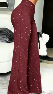 Hardhoodi Interation Pantalones deportivos acampanados de cintura alta para mujer con puntos blancos, cintura elástica, longitud completa, color burdeos, para las cuatro estaciones - Product Image 6