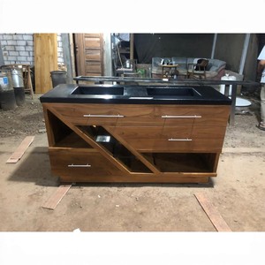 Mueble de Baño Moderno de Lujo con Doble Lavabo de Madera de Teca, Gabinete Flotante de Madera Sólida con Terrazo Negro para Muebles de Baño - Product Image 6