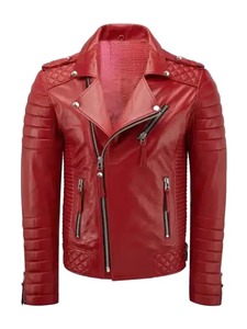 Chaqueta de cuero acolchada roja para hombre estilo motero - Product Image 1