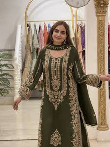 Robe Anarkali en rayonne brodée verte pour femme, style traditionnel indien pakistanais, longueur ras du sol, tenue décontractée, coupe classique - Product Image 3
