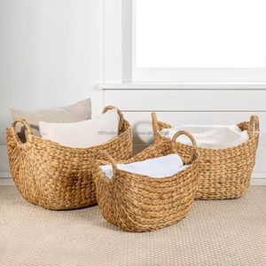 Panier à linge en jacinthe d'eau naturelle, best-seller, luxueux, fait main, matériaux naturels, pour salon et salle de bain - Product Image 4