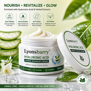 Crème de massage aux herbes à l'acide hyaluronique LyonsBarry, raffermissante, hydratante, anti-âge, nourrissante, soin du corps, pot de 100 ml - Product Image 3