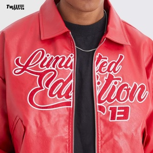 Vestes d'extérieur pour hommes avec logo personnalisé au design de luxe Veste en cuir de haute qualité Broderie personnalisée de couleur rouge - Product Image 5