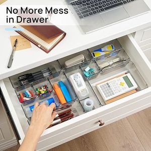 Set di 25 Contenitori e Scatole in Plastica Versatili in 4 Misure, Organizzatori per Cassetti da Ufficio, Vassoi e Accessori per una Conservazione Efficiente - Product Image 3