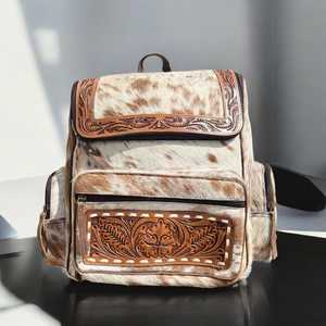 Sac à dos de style western en cuir véritable - Grande capacité - Sac à dos de voyage vintage - Vente en gros - Product Image 1