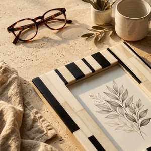 HANDICRAFTS ZONE Handmade Bone Inlay Vertical Classical Photo <b>Frame</b> Tabletop Wall Mount Lightweight Elegant Modern <b>Black</b> Beige - Product Image 5