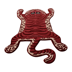 Handmade Wool <b>Tibetan</b> <b>Tiger</b> <b>Rug</b> 3X5 Red Low Pile Hallway Pattern Wholesale Jaipur India - Product Image 4