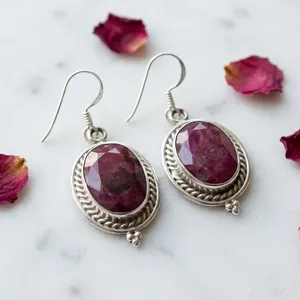 Boucles d'oreilles pendantes en argent sterling 925 avec quartz rouge, pierre précieuse ovale facettée, bijoux indiens faits à la main, vente en gros - Product Image 4