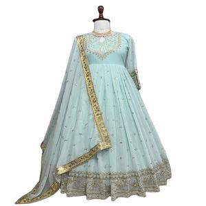 El último diseñador Heavy Faux Georgette bordado secuencia trabajo Anarkali Vestido por FabZone - Product Image 1
