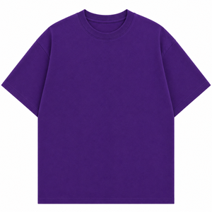 T-shirt en coton violet uni surdimensionné pour homme, col rond, manches courtes, tricot jersey décontracté, coupe classique, très demandé - Product Image 1