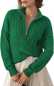 Pulls pour femmes Automne Hiver 2026 à quart de zip décontractés en tricot torsadé côtelé - Product Image 5