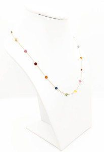 สร้อยคอแซฟไฟร์หลากสีธรรมชาติในตัวเรือนทองคำแท้ 18K สีเหลือง – โซ่ประดับพลอยสีรุ้งทรงกลมแบบฝังขอบ - Product Image 3