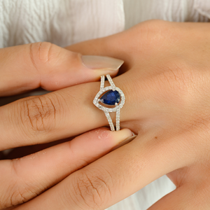 Anillo de Oro Blanco K14 con Zafiro Azul en Forma de Pera de 5x7mm y Diamantes, Diseño Clásico, Bajo MOQ, Última Tendencia en Joyería - Product Image 2