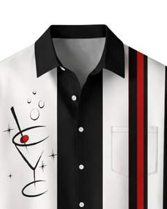 Camisa de Manga Corta con Estampado de Cóctel Martini en Blanco y Negro, Camisa Casual de Verano para Hombre, Fabricante OEM, Suministro al por Mayor - Product Image 5