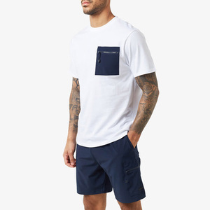 Ensemble T-shirt et short imprimé avec logo, fabriqué en usine, vêtements d'été pour hommes, couleur unie, style hip-hop, en coton éponge. - Product Image 1