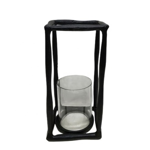 Portavelas decorativo de lujo para el hogar, diseño único de vidrio y madera, acabado antiguo de plata para decoración del hogar - Product Image 2