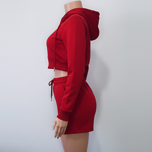 Nouveauté : Ensemble deux pièces pour femme en molleton 100% coton, comprenant un sweat à capuche court zippé à manches longues et un short à entrejambe bas avec cordon long, idéal pour l'été. - Product Image 3