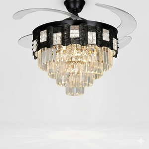 Modern <b>Crystal</b> <b>LED</b> <b>Ceiling</b> Fan with Retractable Blades Remote Control Silent Chandelier Lamp for Bedroom Home Decor Lamp - Product Image 1