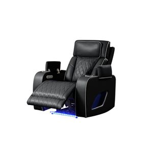 Sillón Reclinable Fortuner de Estilo Moderno con Estructura de Madera y Función de Masaje, Tapicería Negra - Product Image 3