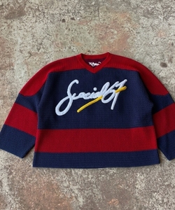 Men's Striped Knitted <b>Pullover</b> Sweater Embroidered Logo Front Winter Wear Regular Sleeve 100% Acrylic - Product Image 5