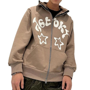 Y2k ropa Zip up sudaderas con capucha bordado Zip up sudaderas con capucha Zip up cubierta de cara completa estilo hueso cremallera Unisex pasamontañas Sudadera con capucha - Product Image 2