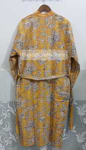 Kimono acolchado estampado amarillo para mujer, kimono largo, manga tres cuartos, cuello en V, ropa de dormir informal, tejido, para primavera - Product Image 4
