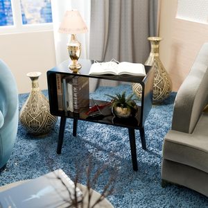 Retro Bookcase Nightstand, End <b>Table</b>, Bed <b>Side</b> <b>Table</b> for Small Spaces Magazine Stand with <b>Storage</b> Engineered Wood - Product Image 2