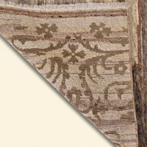 Alfombra de Lana Hecha a Mano Beige Marrón con Diseño Fresco Dorado, Textura Geométrica Desgastada, Ecológica, Antideslizante y de Pelo Grueso para Interiores - Product Image 5