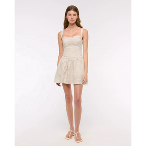 Vestido Mini de Gasa con Estampado de Jengibre para Mujer, Cuello Cuadrado, Largo hasta la Rodilla, con Volantes, Casual, Sexy, Liso, Teñido - Product Image 4