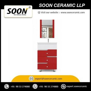 SOON ตู้ห้องน้ำสีแดงทันสมัยพร้อมกระจก อ่างเซรามิก ทาสีขาวด้วย PVC แบบตั้งพื้น 58 x 44 x 76 ซม. - Product Image 2