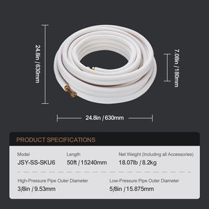 Set di tubi in rame da 50FT per climatizzazione Mini Split, diametro esterno 3/8" e 5/8", con isolamento a triplo strato, modello C12200, confezione in bobina. - Product Image 3