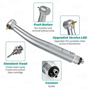 หัวกรอฟันความเร็วสูง 5 LED พร้อม E-Generator แบบใช้ลม 2/4 รู แบบกดปุ่ม 5 หัวฉีดน้ำ  พร้อมลูกปืนเซรามิก - Product Image 3
