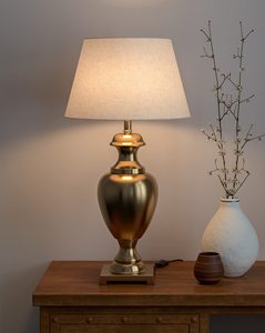 Modern <b>Gold</b> <b>Table</b> Lamp with Fabric Shade for Bedroom Living Room <b>Bedside</b> Desk Nightstand Home Office Decorative Lamp - Product Image 2