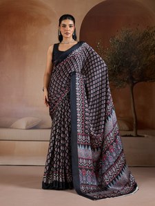 Wholesale Elegant Geometric Printed Summer/Winter <b>Saree</b> Luxury Soft Crepe Silk Indian Traditional Wear Women Party <b>Blouse</b> Piece - Product Image 2