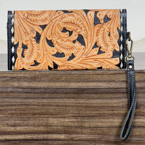 Nouveau portefeuille pour femme en cuir véritable, style western, orné de motifs floraux sculptés à la main, avec dragonne amovible – Cadeau idéal pour elle - Product Image 5