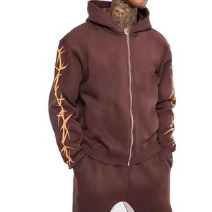 Ropa de calle OEM para hombre, chándal de algodón acampanado, pantalones de chándal acampanados personalizados y conjuntos con capucha y cremallera, Conjunto de jogging para hombre - Product Image 2