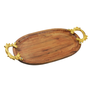Polished Wood Serving <b>Tray</b> Gold Handle New Design Multiple Shaped <b>Dinner</b> <b>Tray</b> Fresh Wooden For Restaurant Serving <b>Trays</b> - Product Image 3
