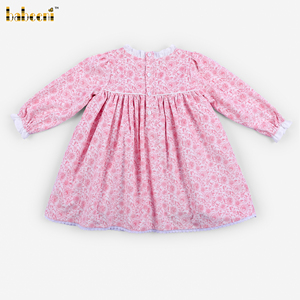 DR4604-<b>Girls</b> <b>Pink</b> Floral Hand-Embroidered Smocked Bishop <b>Dress</b>-ODM Children's Spring Summer 100% Cotton Knee-Length OEKO-TEX - Product Image 4