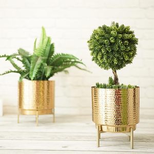 Handcrafted Hammered Gold Metal Planter <b>Pots</b> <b>with</b> <b>Stand</b> Set for Indoor Outdoor Home Garden Decor - Product Image 5