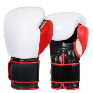 White Red Leather Boxing Gloves <b>Velcro</b> Wrist Closure Breathable For Adults 14 Years & Up Unisex Training Use - Product Image 6