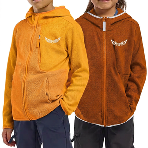 Color Blocking Hooded Fleece <b>Jacket</b> with Zipper Embroidered Logo Front Pocket Design for Kids Autumn Wear - Product Image 6