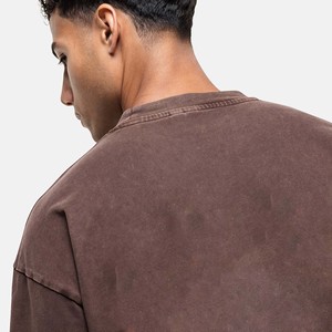 Camiseta Personalizada con Lavado Ácido para Hombre, Camiseta Vintage Oversize Estampada de Corte Holgado Marrón, Fabricante Mayorista OEM de Pakistán - Product Image 6